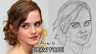 تعلم رسم بورترية فري هاند | رسم فتاة جميلة من الأمام | How to draw Emma watson ♥️