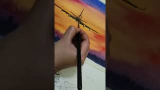 Aeroplane in aesthetic sunset using watercolors #watercolor #shorts #sunset #aeroplane #painting Satisfying PaintingЁЯТЩ TutorialтЬИ Airplane Howtopaint