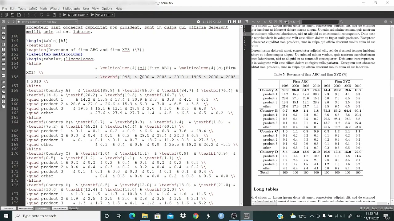 Latex: Build Tables And Long Tables In Latex | Texmaker || 04