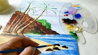Beautiful Beach Painting || Acrylic Painting Tutorial .. tips and techniques explained in hindi