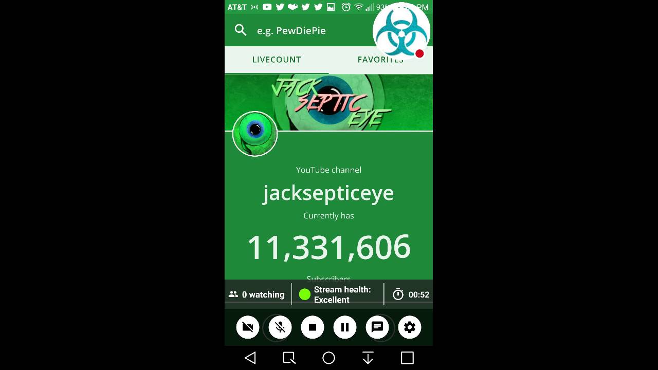Jacksepticeye live subscriber count YouTube