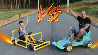 CARRINHO DE MADEIRA vs CARRINHO DE KART - Lucas e Papai