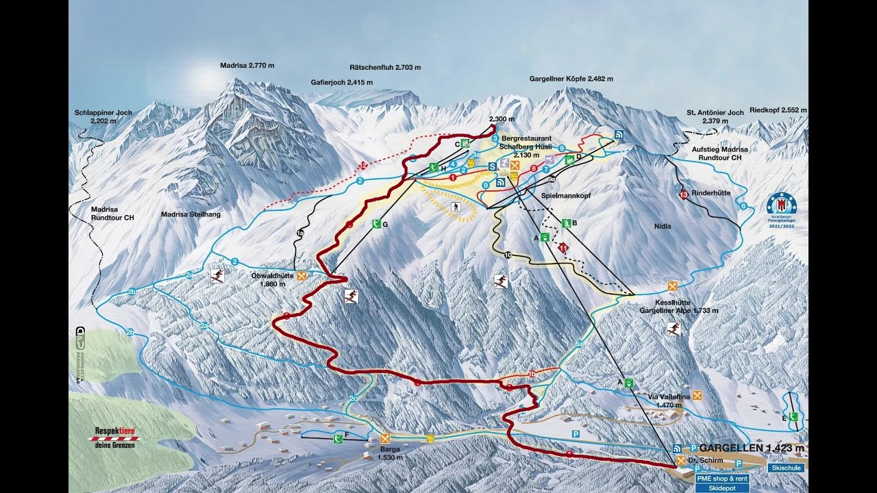 Gargellen piste 5 blue 1 red Madrisa-Schnapfenwald (ski video)