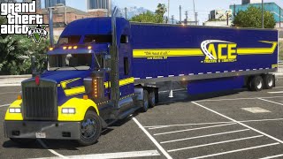 GTA 5 Real Life Mod #255 Ace Trucking & Logistics Kenworth W900 Hauling A Trailer Through Los Santos