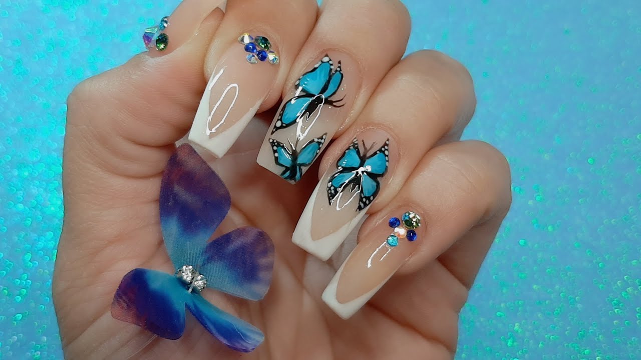 Mariposas Azules Tendencia 🦋 Diseño en uñas paso a paso - thptnganamst.edu.vn