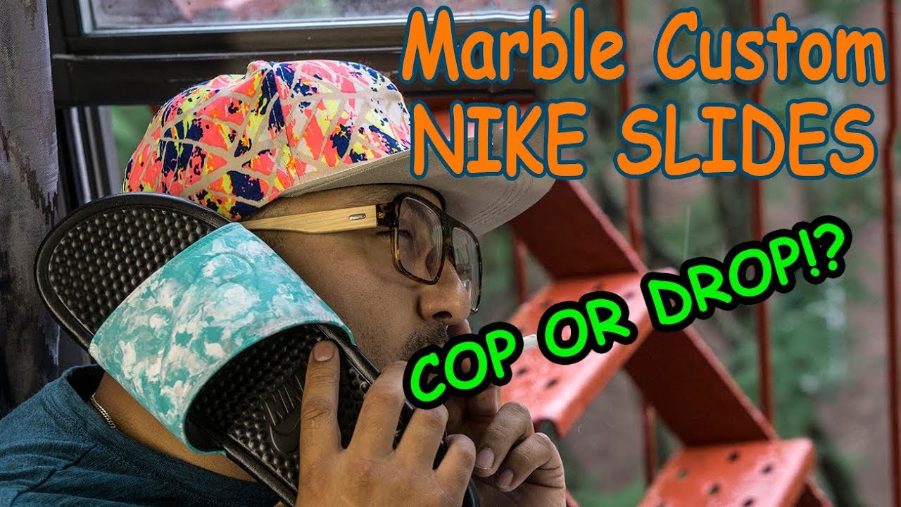 marble nike slides