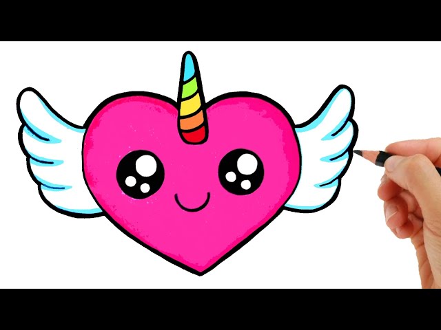 DRAWING AND COLORING A HEART UNICORN KAWAII class=