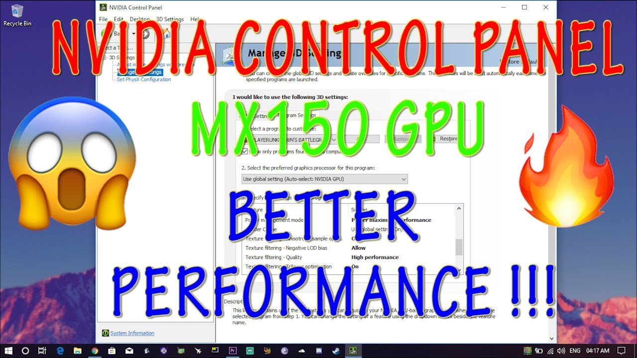 brugervejledning bagagerum retning NVIDIA Control Panel Settings🔥😱| MX150 | BETTER PERFORMANCE IN GAMES |  MORE FPS | ACER ASPIRE 5 | - YouTube