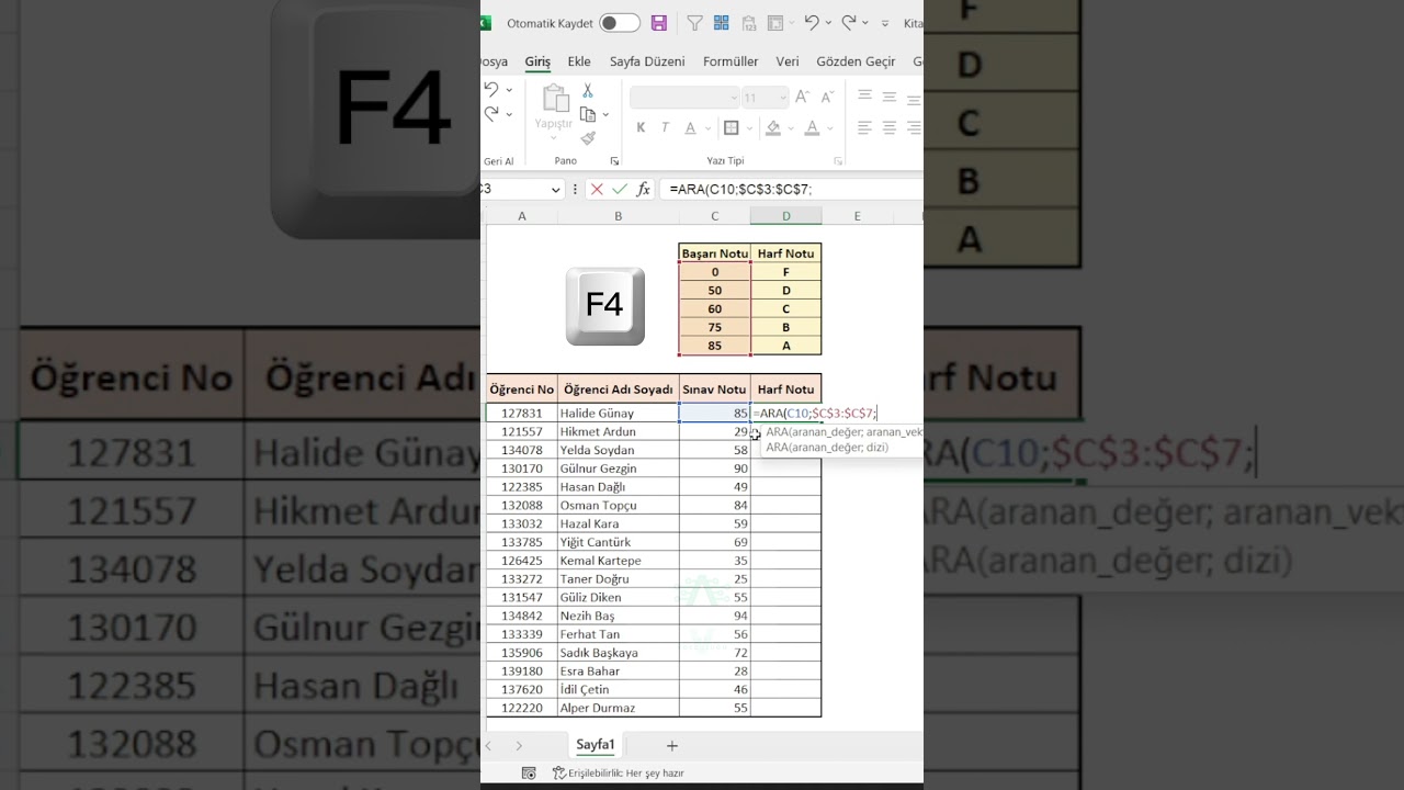 Excel'de Sınav Notu Hesaplama Yöntemi #shorts #excel #exceltricks