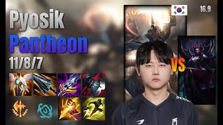 Pyosik Jungle Pantheon vs Elise lol KR solo rank Full Game 16.9 | 표식 판테온 vs 엘리스
