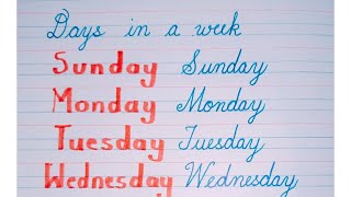 How to write Days of the Week in English cursive writing | Print & Cursive Handwriting Practice