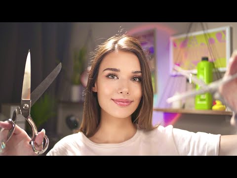ASMR Realistic Hair Cut  (Haircut, Straightener, Sleep Massage) - Roleplay