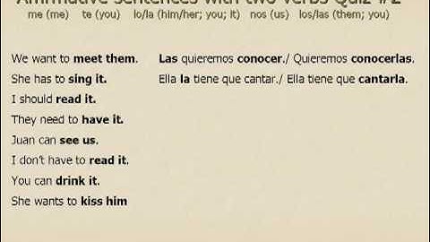 Spanish Direct Object Pronouns Part 2 Sentences with 2 verbs