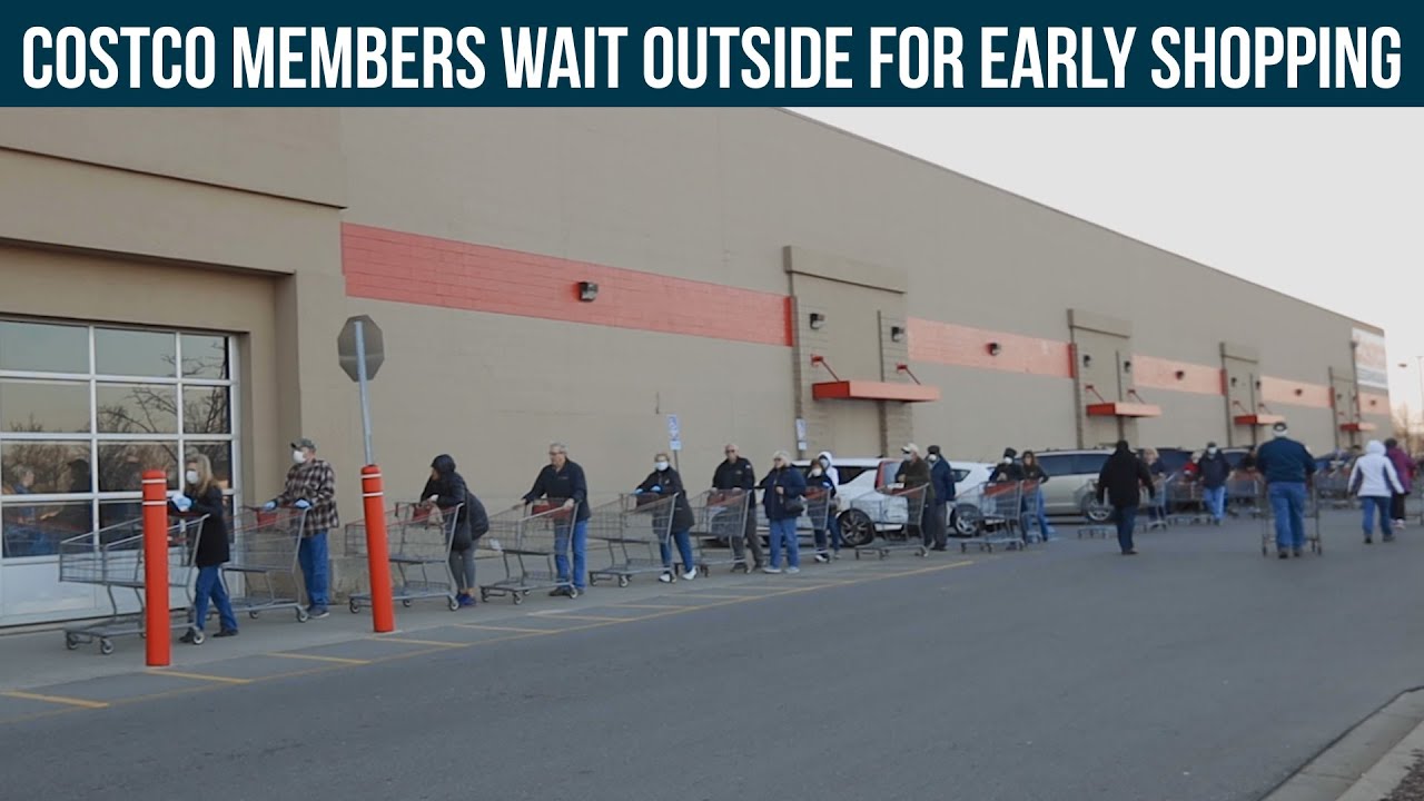 Costco members line up outside for early shopping - YouTube