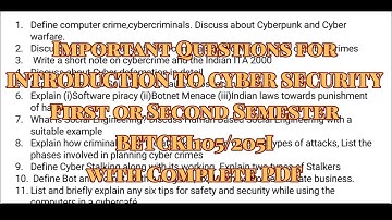 Introduction to Cyber Security Important Questions for VTU exam 2022 scheam all streams with pdf