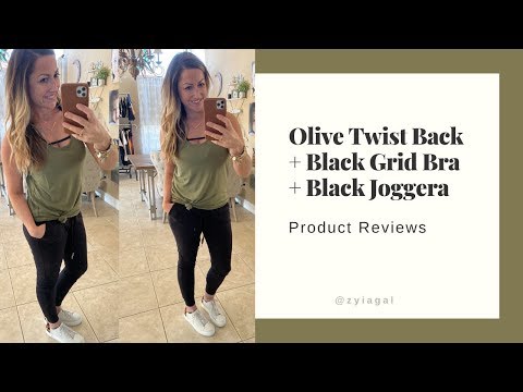 ZYIA Holiday MUST HAVES  Olive Twist Back Tank + Grid Bra + Joggers 