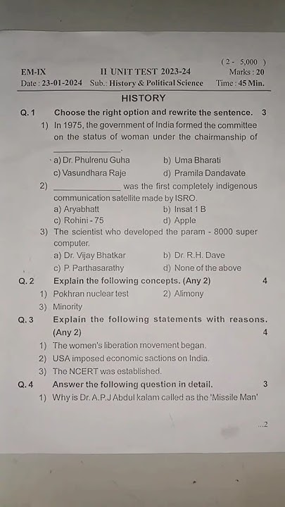 2nd Unit Test Paper 2024 History Political Science In Class 9th 2nd-unit-test-paper-2024-history-political-science-in-class-9th
