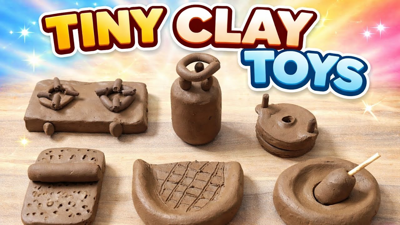 Tiny mud clay toys making #minecraft #miniaturecooking #recipe #clay 
