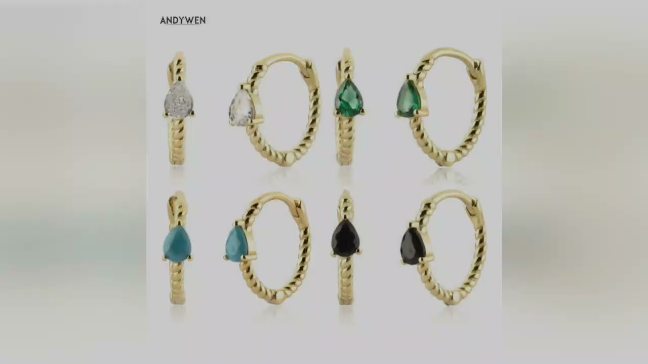 ANDYWEN 925 Sterling Silver 10MM Ovals Zircon Clear Rainbow Green Huggies Blue Hoops Turquoise Clips