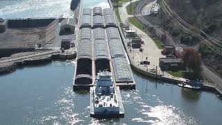 Southbound Tow, Mississippi River Lock & Dam 19 at Keokuk, Iowa