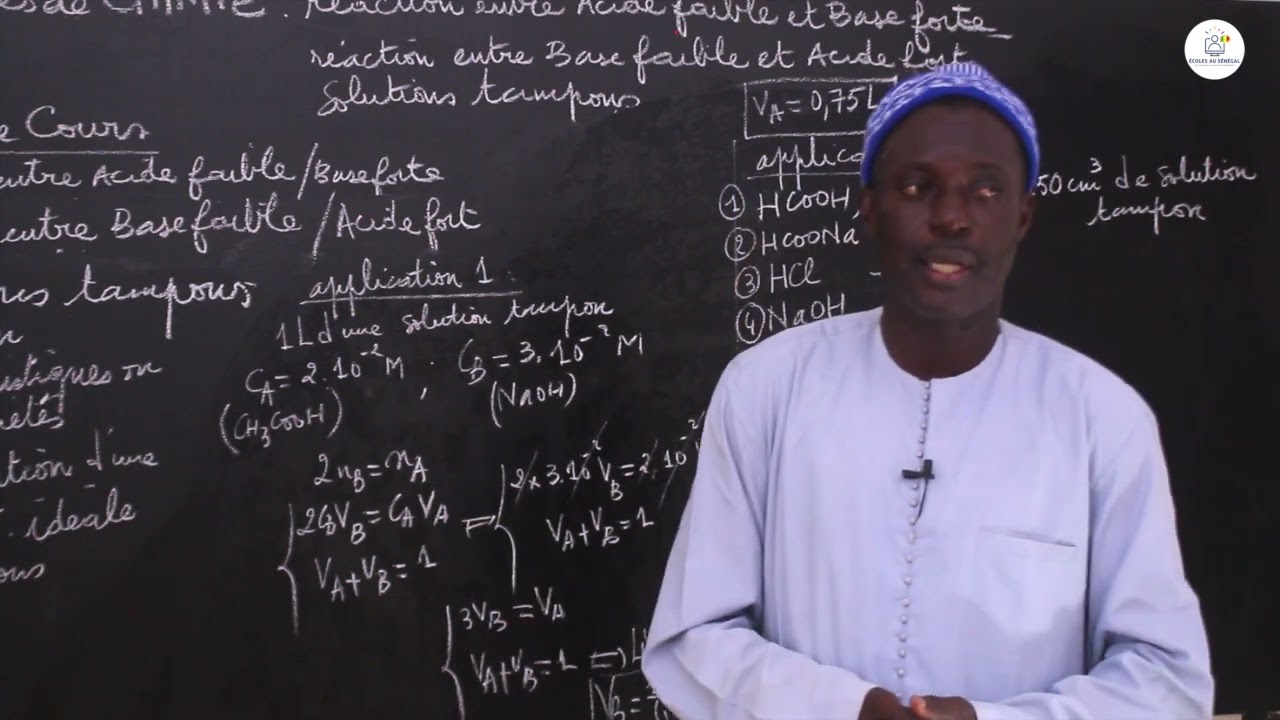 Exercices - Terminale S - PC  : Réaction entre base faible et acide fort solution tampon / Suite 5