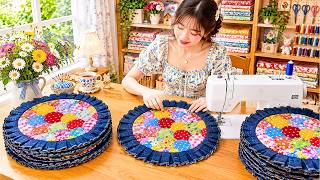 Fabric Scraps and Old Jeans - I Cut Them Into Circles,  a Great Wonderful Combination