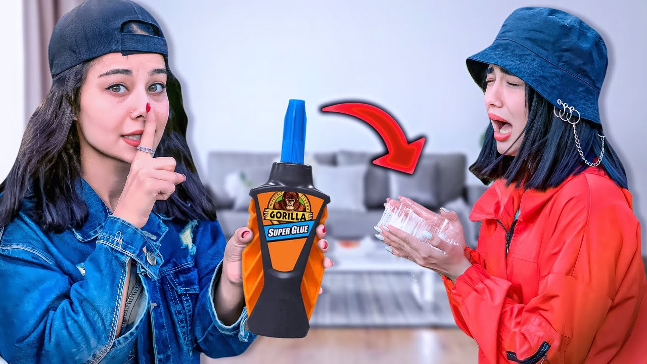 با بدترین چسب سارا رو پرنک کردم😂دستاش بهم چسبید😳😖