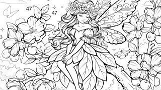 Color by Number Girl in a Fairy Garden Night Mushrooms Color Oasis Art Soothing Music #coloringbook screenshot 2