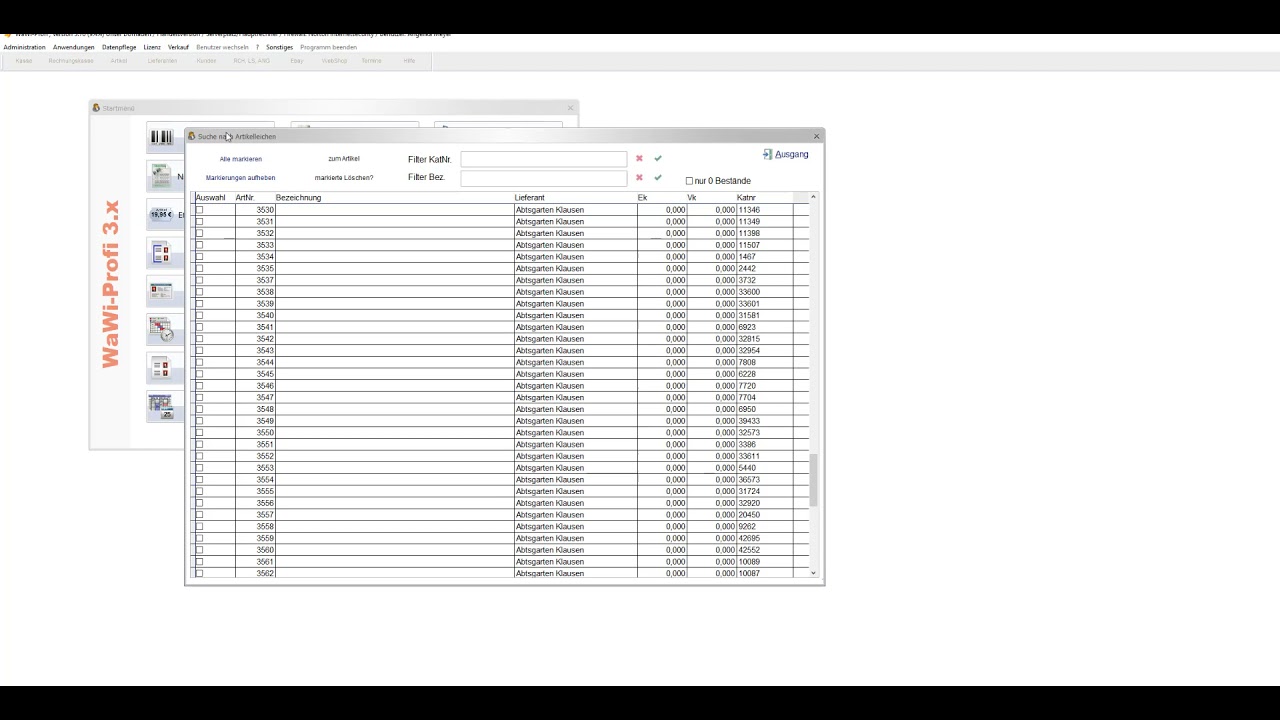 Update WaWi-Profi 3.x, Kassensoftware, PC Kasse, Kassensystem, Artikel bereinigen