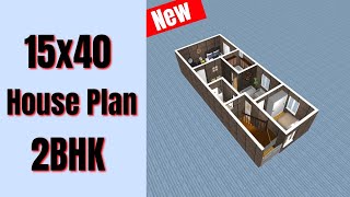 15x40 Home Design 2BHK || 2 Bedrooms House Plan || 50 Gaj House Design || Small House Plan 3D