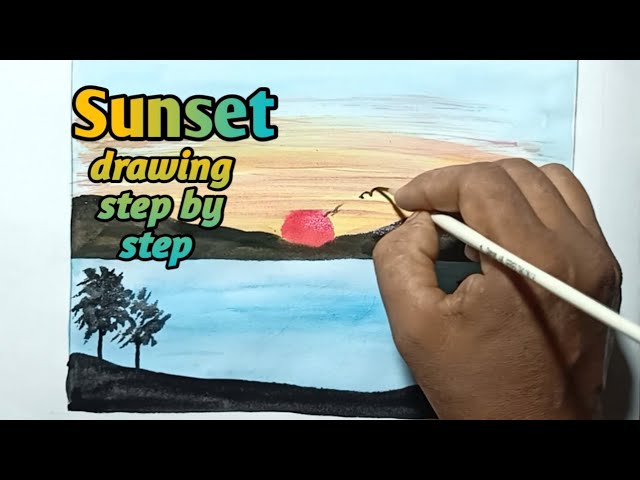 How To Draw An Easy Sunset Step By Step Watermasses