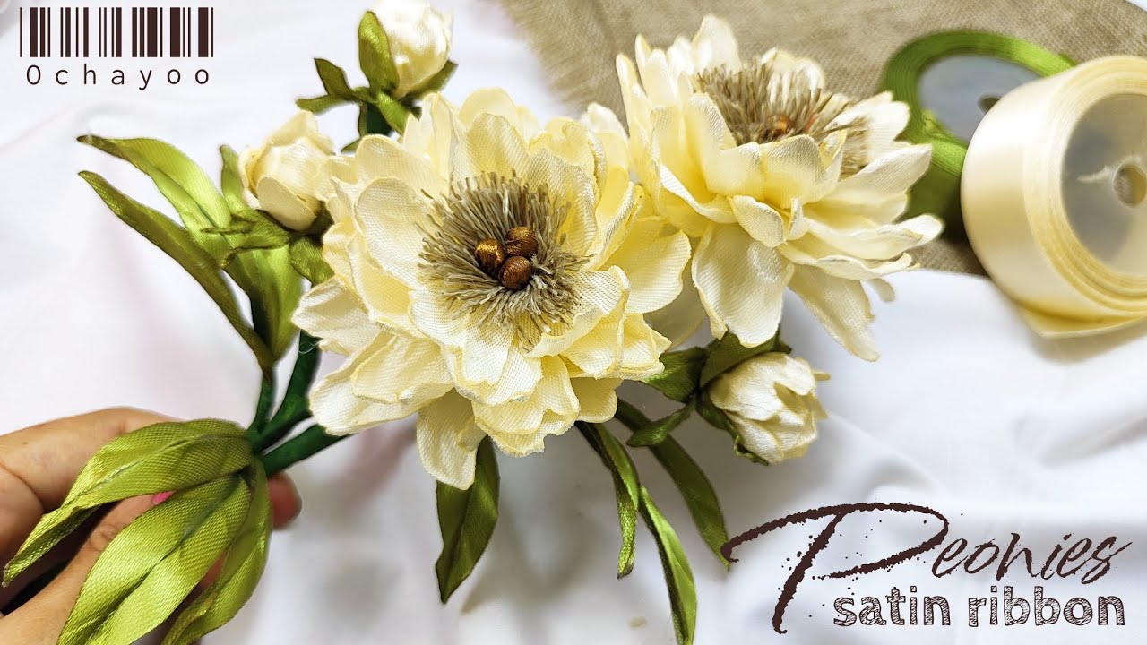 Пионы своими руками / как легко сделать цветок из атласных лент
