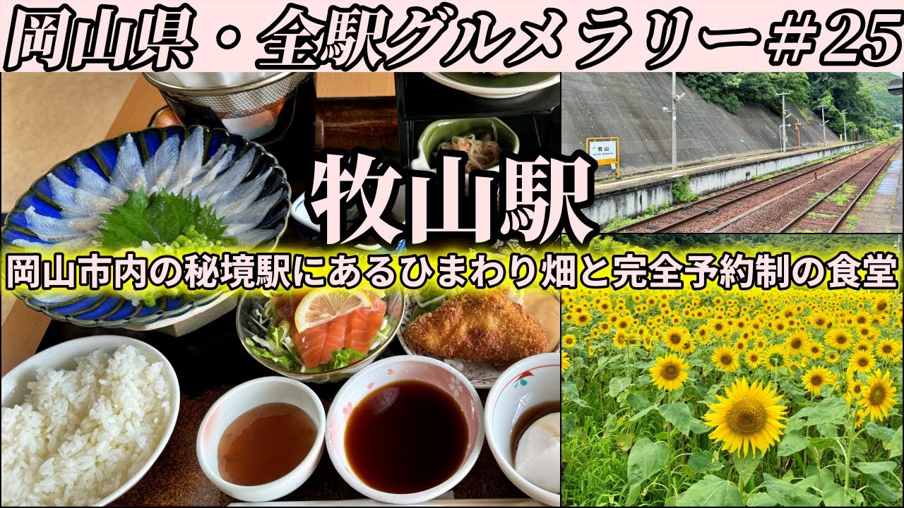 【牧山駅】岡山市内の秘境駅で満開のひまわり畑を見て、完全予約制の隠れ家食堂で穴子のしゃぶしゃぶを堪能しにいくだけツーリング【岡山県・全駅グルメラリー#25】