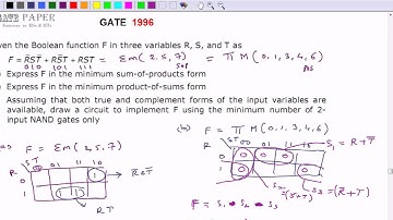 GATE 1996 ECE Minimize the boolean function and realize using 2 input NAND gates only