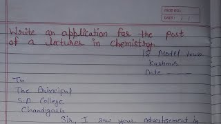 Write an application for the post of a lecturer in Chemistry | Letter Writing In English