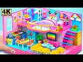 Make 2storey mini house for cute bear with blue and pink from cardboard  diy miniature house 85