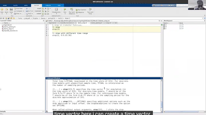 Transfer function, step and plotting. Intro.. to matlab for control engineers-3