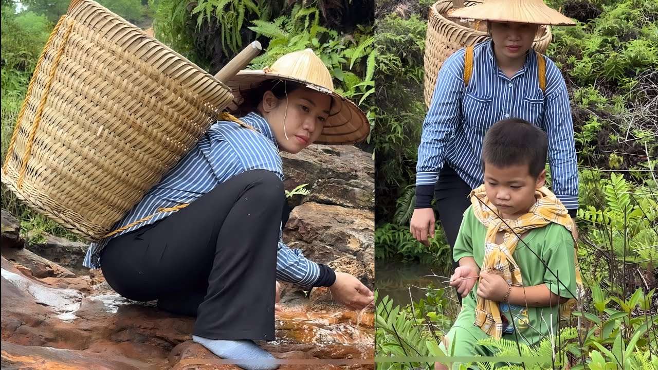 Single mother catches crabs in the ravine, dense forest attacked by ...