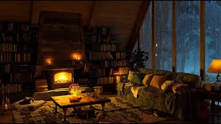 Stress Relief in A Cozy Reading Nook with Gentle Smooth Jazz Music & Rainforest Ambience Sounds 🌧