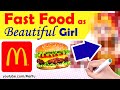 NEW Draw Fast Food as Beautiful Girl - McDonalds Restaurant Art Challenge Character Design | Mei Yu