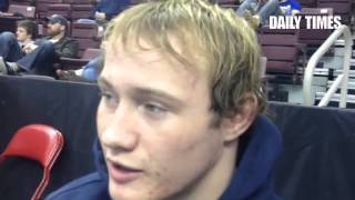 Alex Elliott (160) of Sun Valley on his first ever win in Class AAA state wrestling tournament.