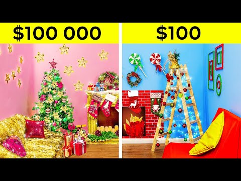 ZENGİN VE FAKİR NOEL ODASI DÖNÜŞÜMÜ || 100.000$'a karşı 100$'la Oda Dekorasyonu 123 GO! FOOD