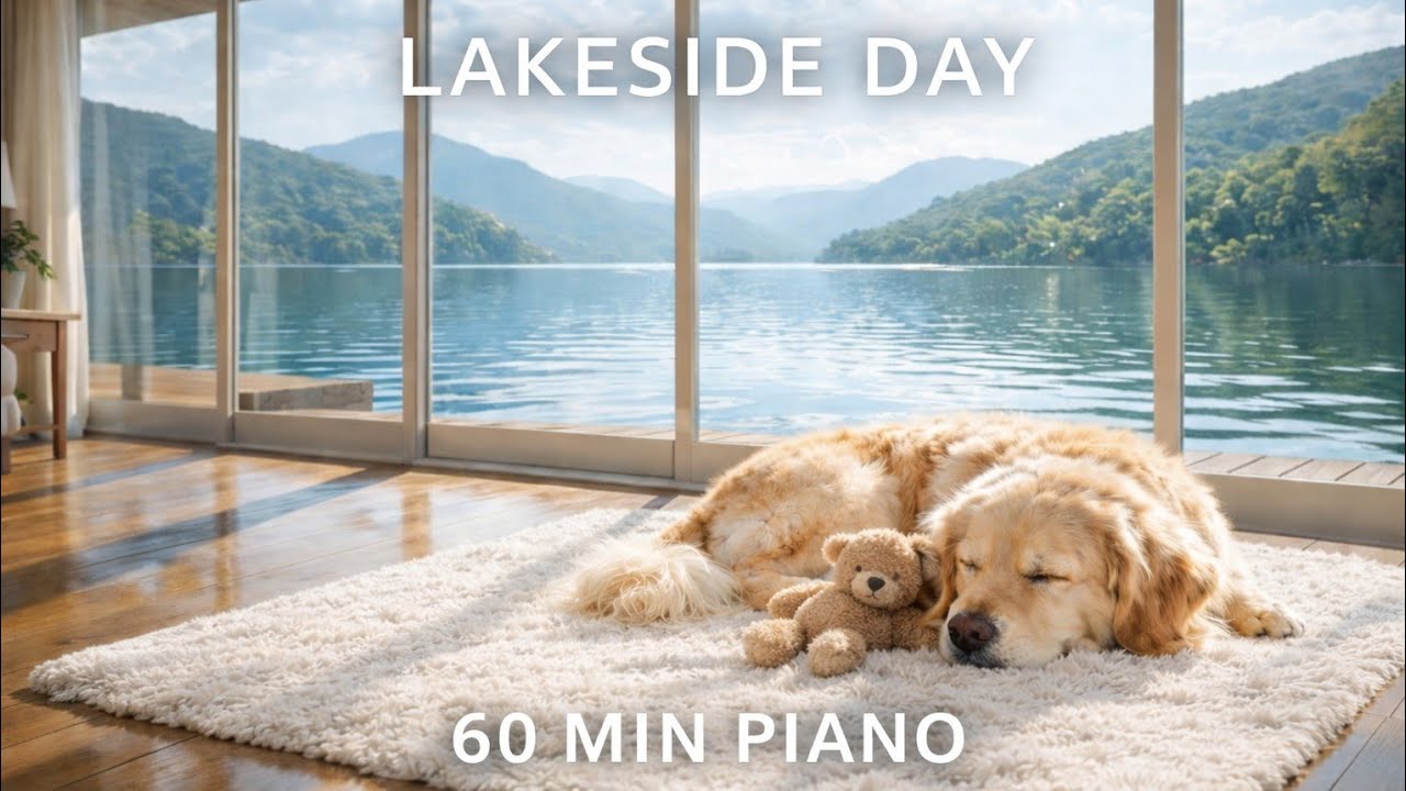 【60分】湖が見えるバンガローの作業用ピアノ｜家事・勉強がはかどるBGM｜犬のいる夢の部屋