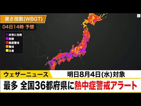 今年最多、東京都など全国36都府県に熱中症警戒アラート（あす4日対象）を発表