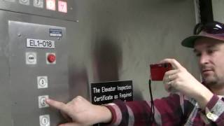 Riding the vintage Dover hydraulic freight elevator in Meliora Hall with dieselducy.