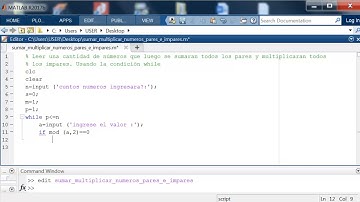 matriz en MATLAB suma y multiplicación de pares e impares con condicional WHILE