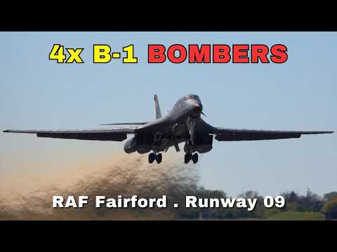 INSANE B-1 Bomber Full Afterburner Takeoffs - RAF Fairford Runway 09 [4K]