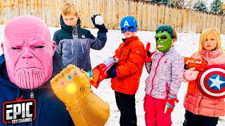 Nerf Battle Avengers Hero Kidz Vs Thanos Snowball Showdown - Pretend Play For Kids