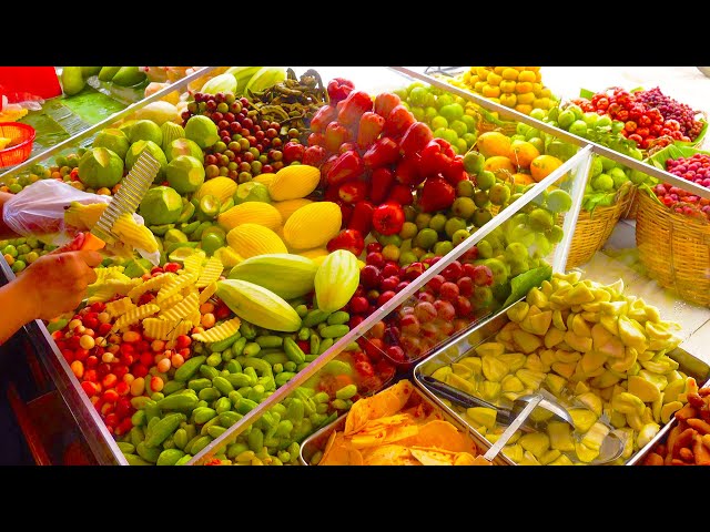 You have So Many Choices!! Around 30 Kinds of Fruits u0026 40 Kinds of Khmer Salt are in This One Stall! class=