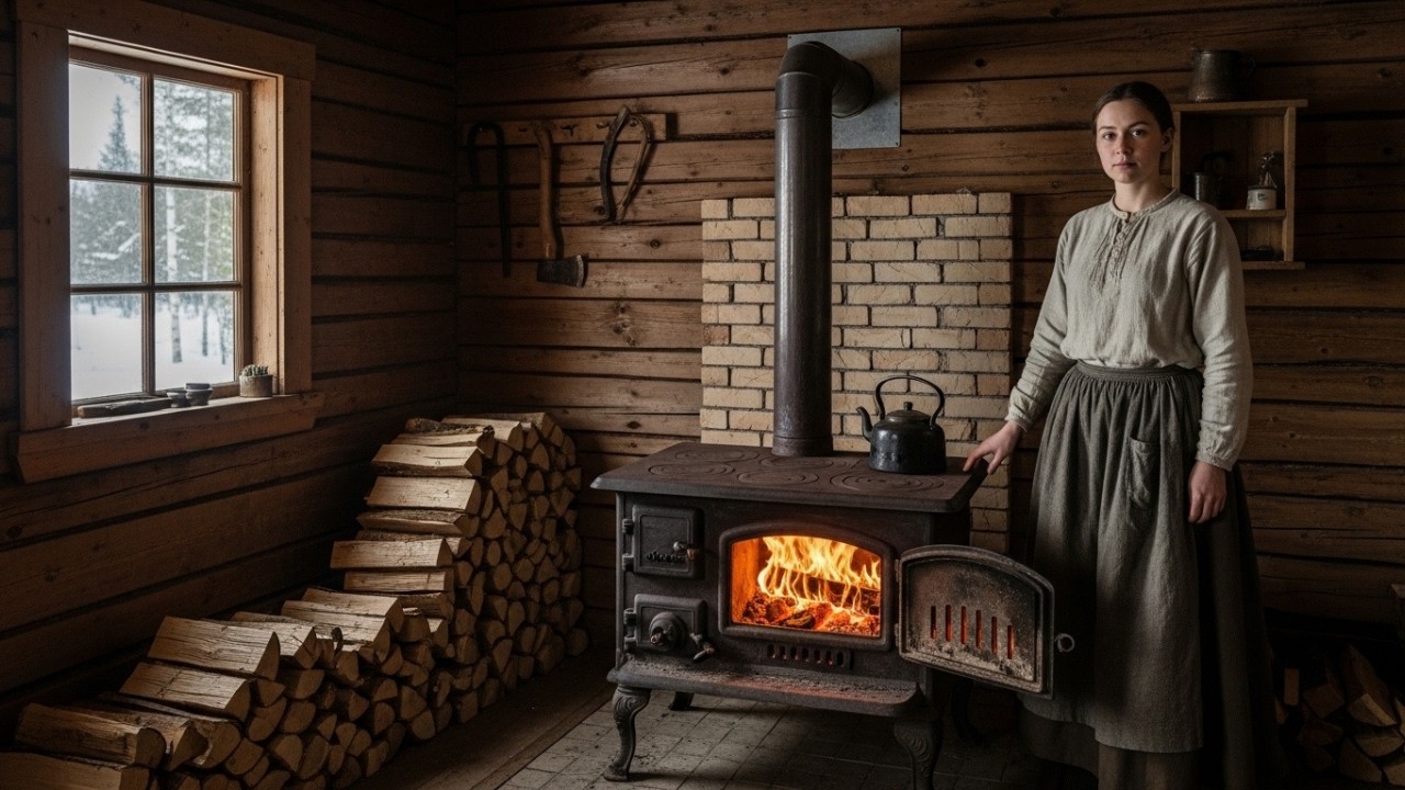 Elle a soudé des tuyaux en acier à son poêle à bois et il a chauffé le double de la cabane en hiver